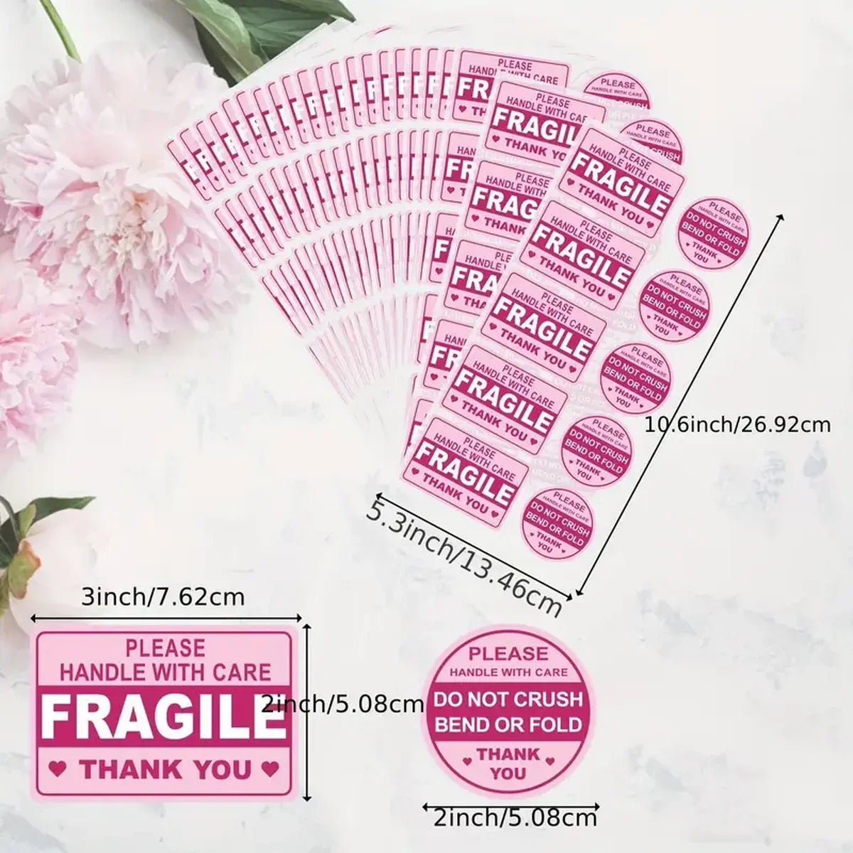 Fragile Handle with Care Stickers | No Folding Adhesive Labels for Mailing Envelopes and Cartons
