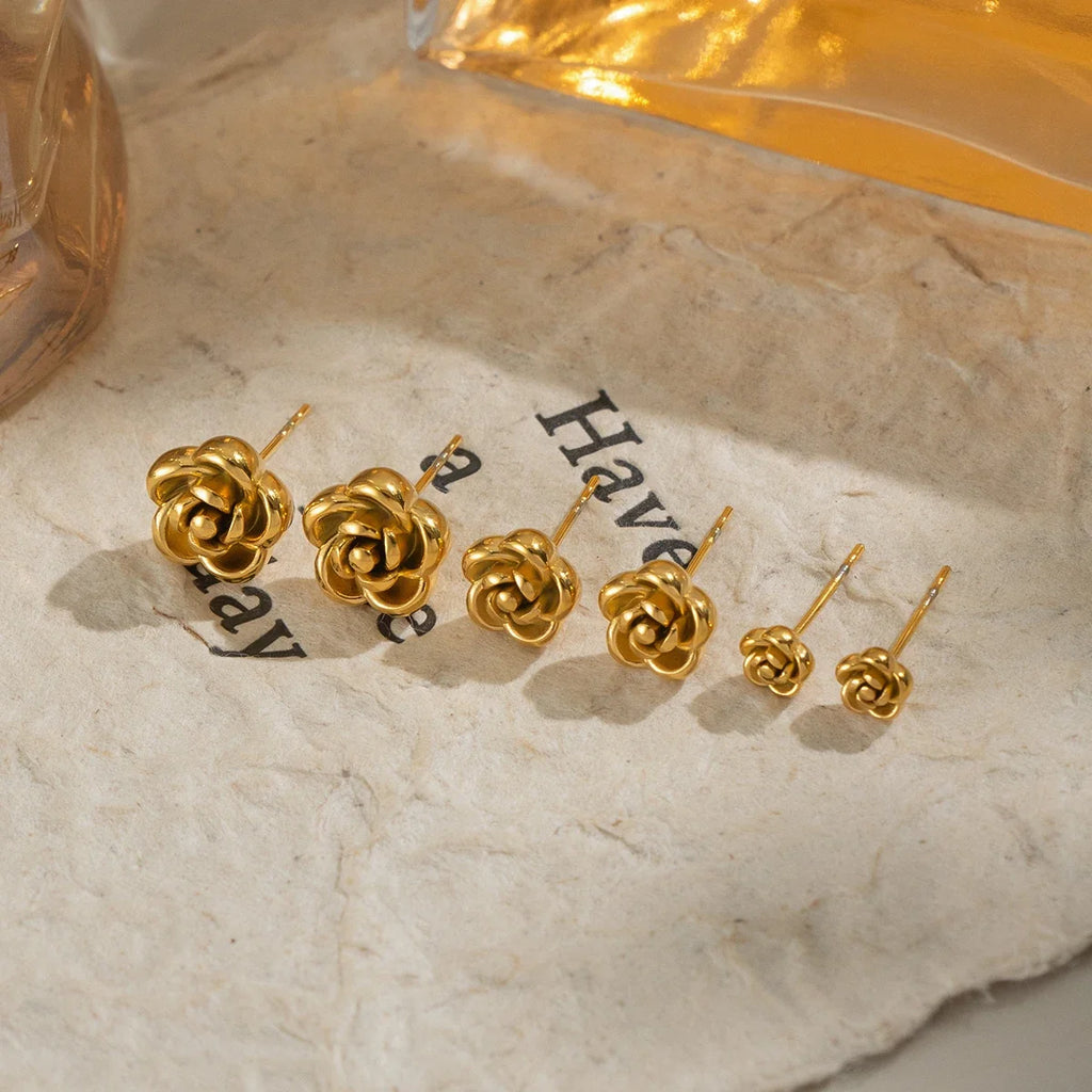 Rose Flower Stud Earrings | 18K Gold Plated Stainless Steel Daily Jewelry for Women