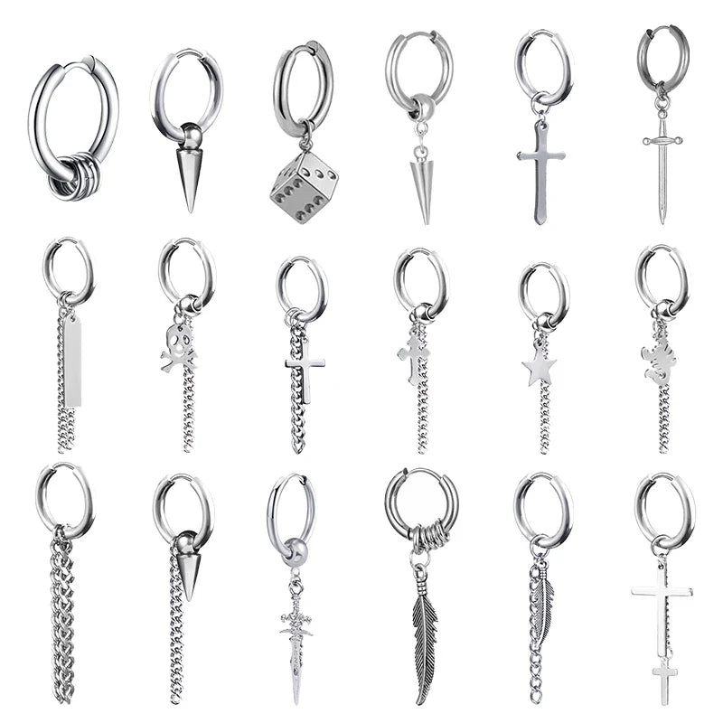 Fashion Punk Gothic Stainless Steel Drop Earrings | Unisex Stud Earrings for Men Women