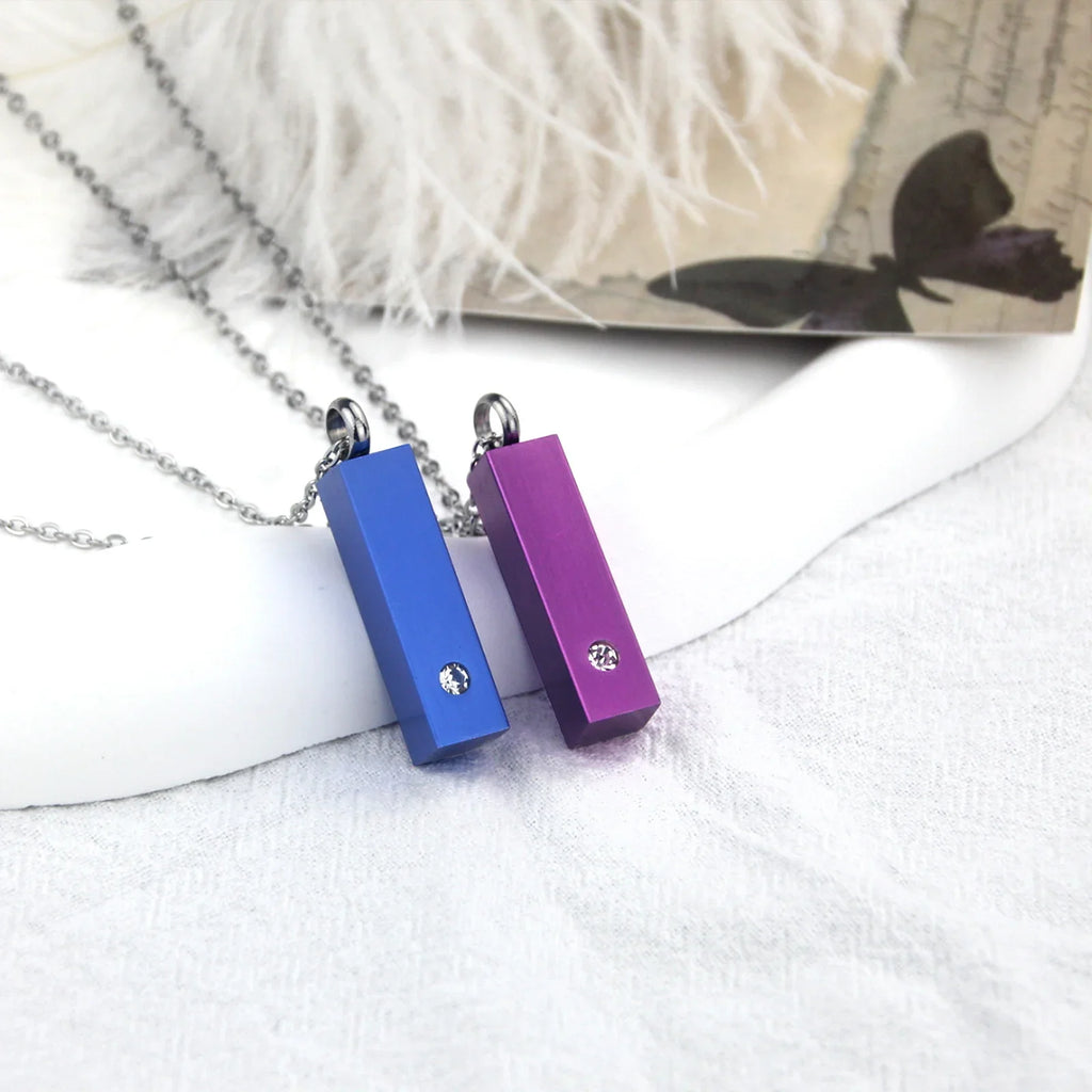 Cube Urn Necklace for Ashes | Aluminum Alloy Cremation Jewelry with Crystal Memorial Pendant