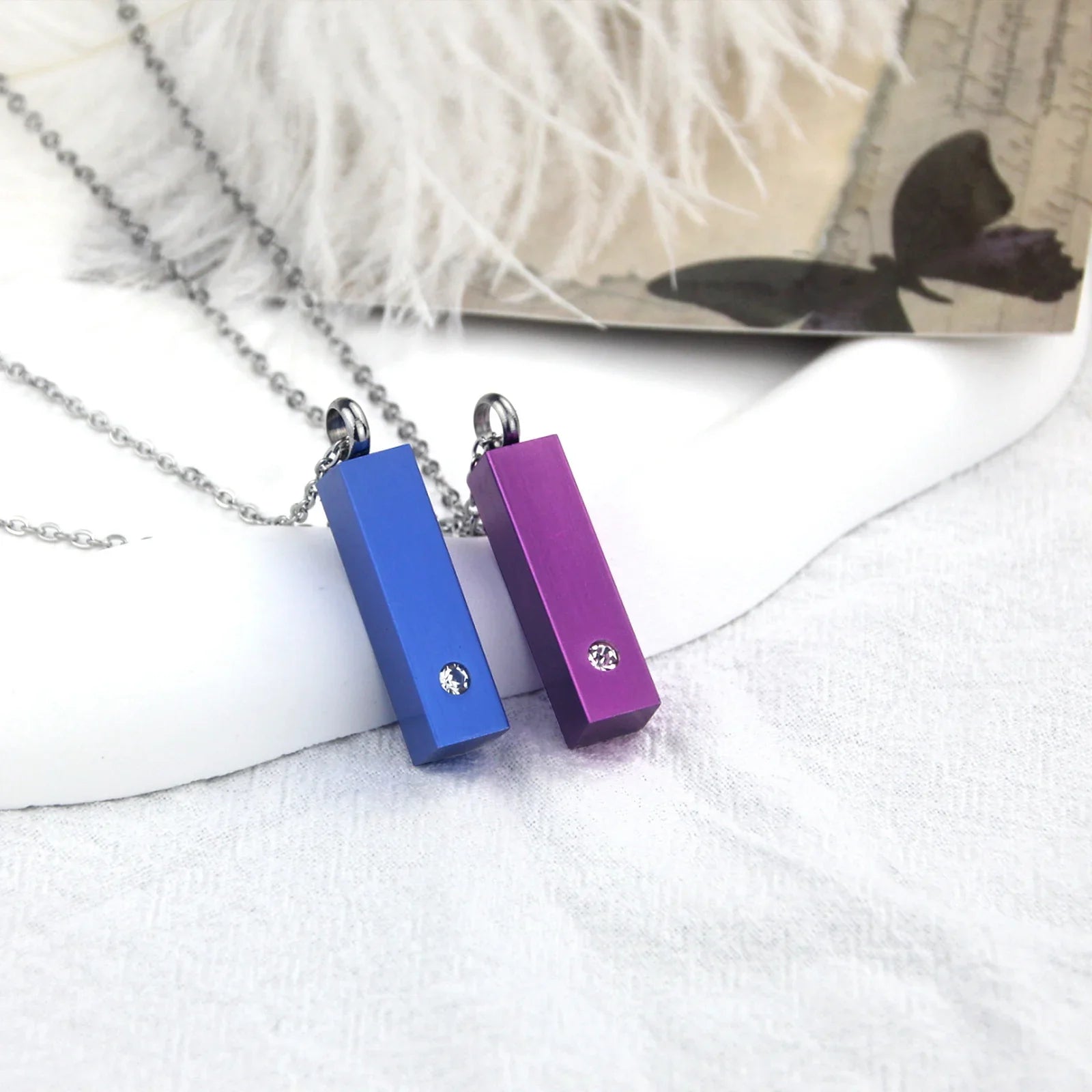 Cube Urn Necklace for Ashes | Aluminum Alloy Cremation Jewelry with Crystal Memorial Pendant