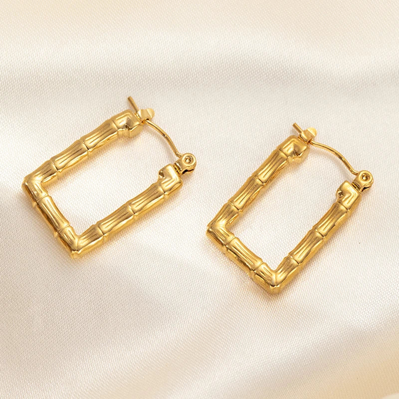 ANENJERY 316L Stainless Steel Hollow Square Texture Drop Earrings | Hypoallergenic Geometric Jewelry for Women