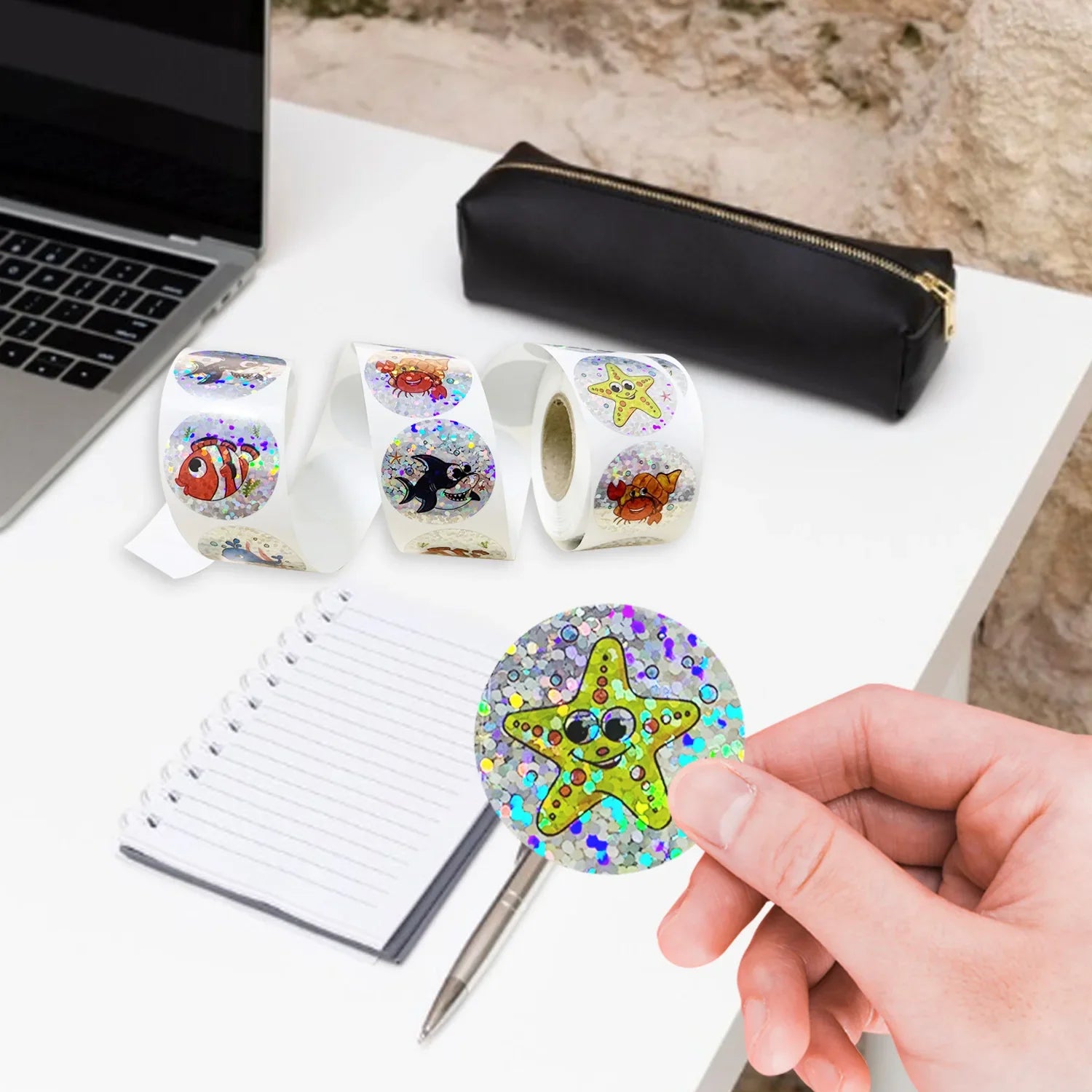 500pcs Rainbow Laser Marine Animal Stickers | DIY Scrapbooking Craft Stickers