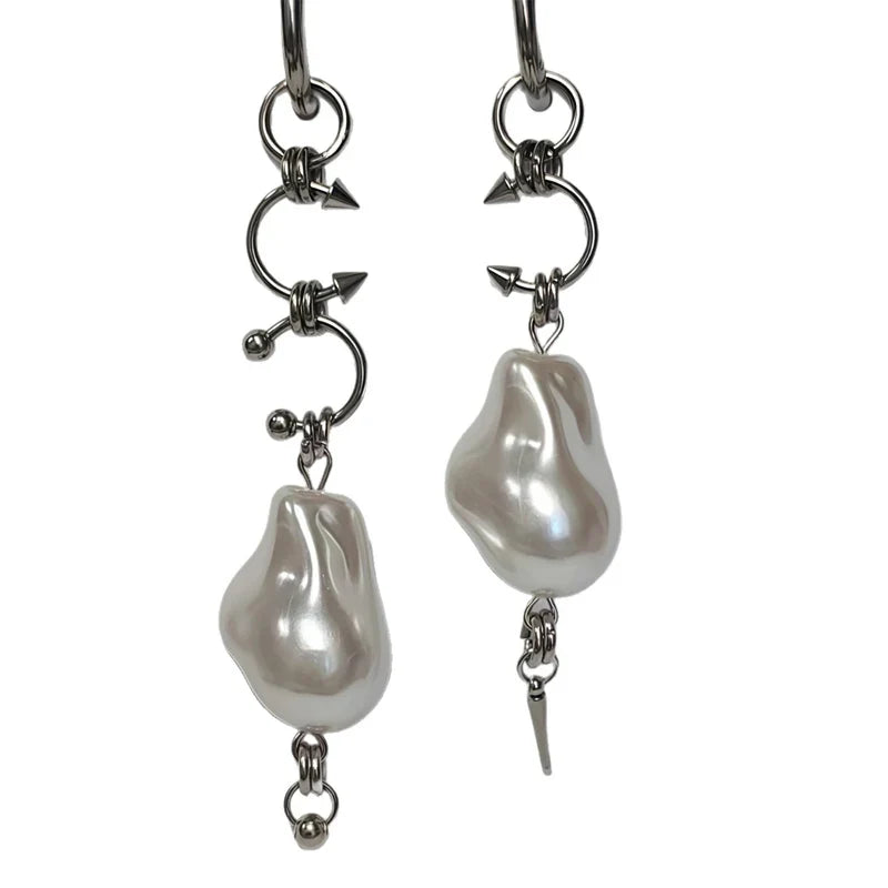Korean Fashion Irregular Pearl Rivet Earrings | Punk Charm Aesthetic Geometric Earrings
