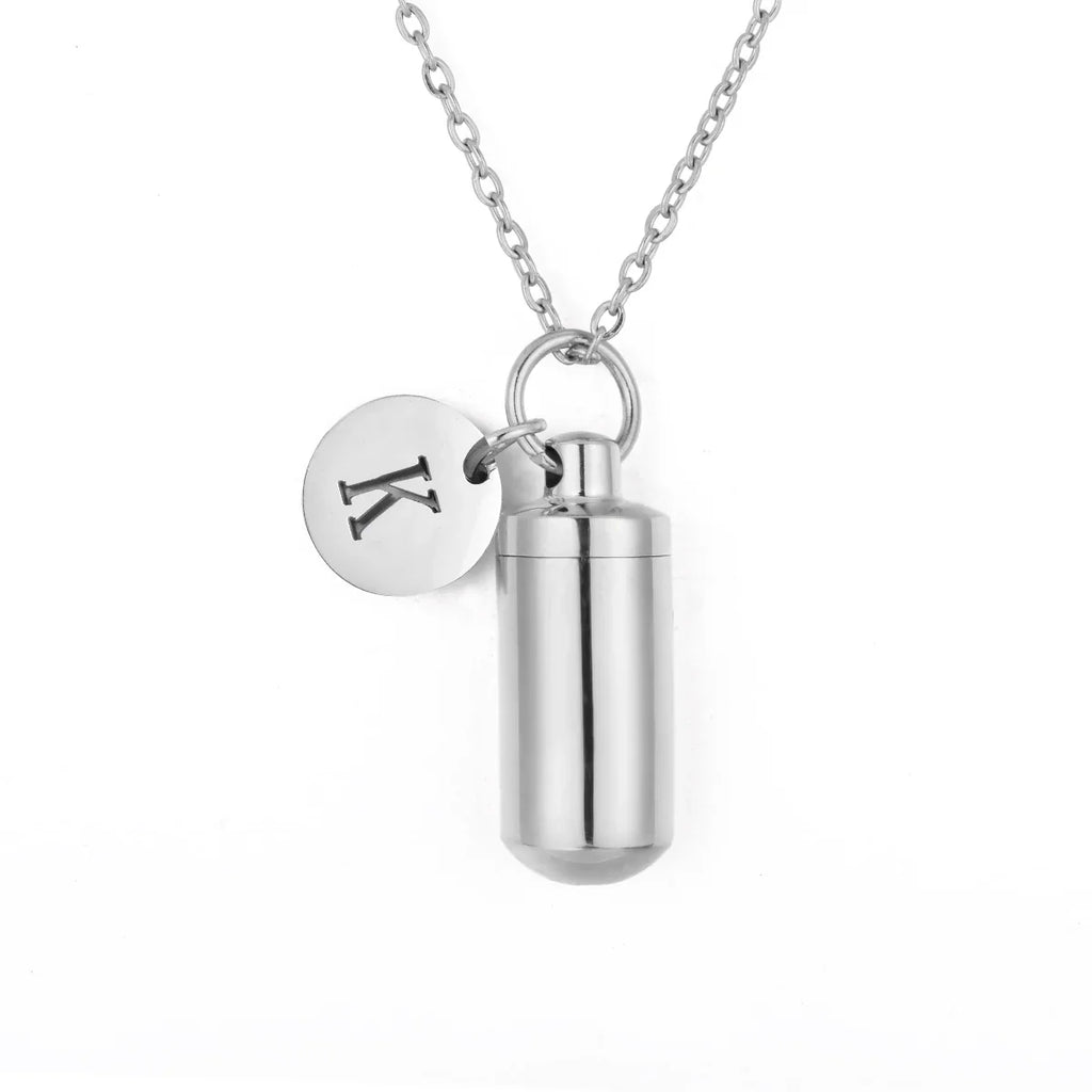 Cremation Jewelry Urn Necklace with Initial Letter Charm | Stainless Steel Memorial Pendant for Ashes