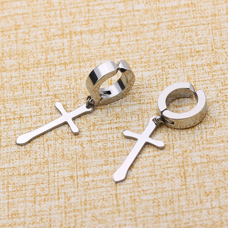Fashion Titanium Steel Cross Ear Clip Earrings | Unisex Punk Single Earring