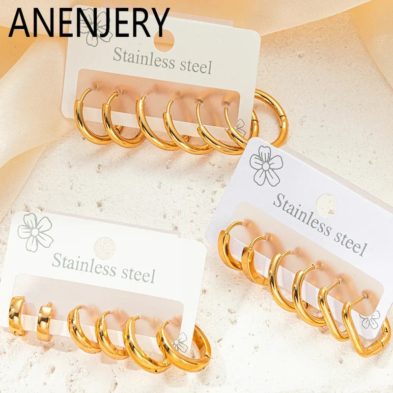 316L Stainless Steel Golden Circle Earrings | Simple Temperament Drop Earrings for Women