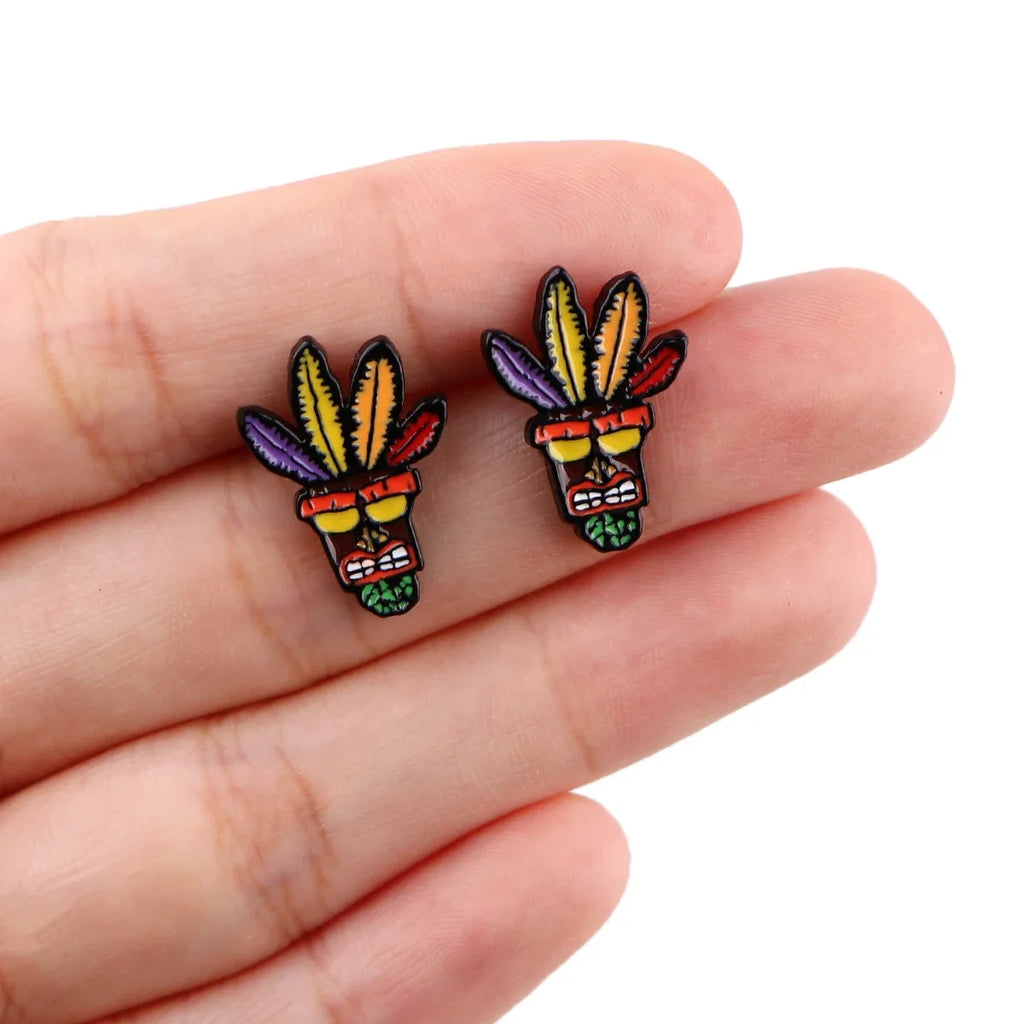 Cool Wolf Enamel Ear Studs | Stainless Steel Animal Earrings for Women