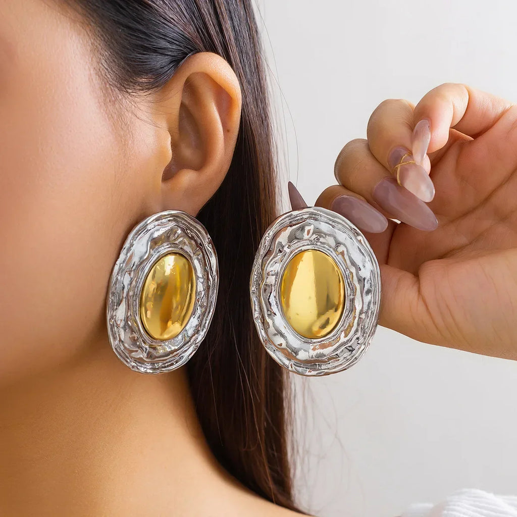 Oversize Glossy Round Circle Stud Earrings | Gold Plated Thick Hoop Jewelry