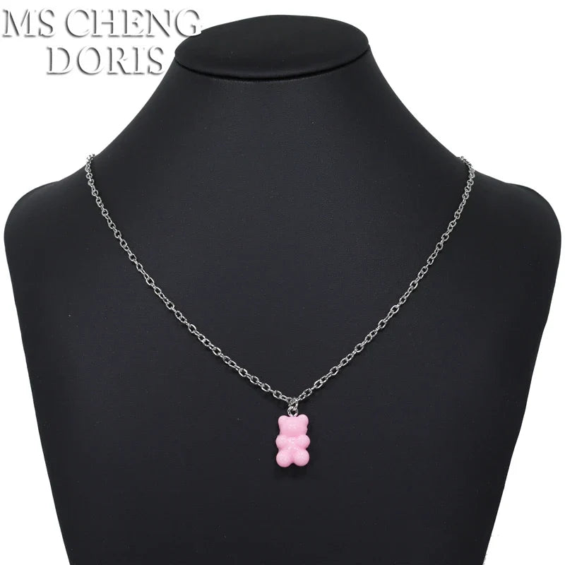 33 Styles Cute Resin Gummy Bear Chain Necklaces | Candy Color Pendant Jewelry for Women