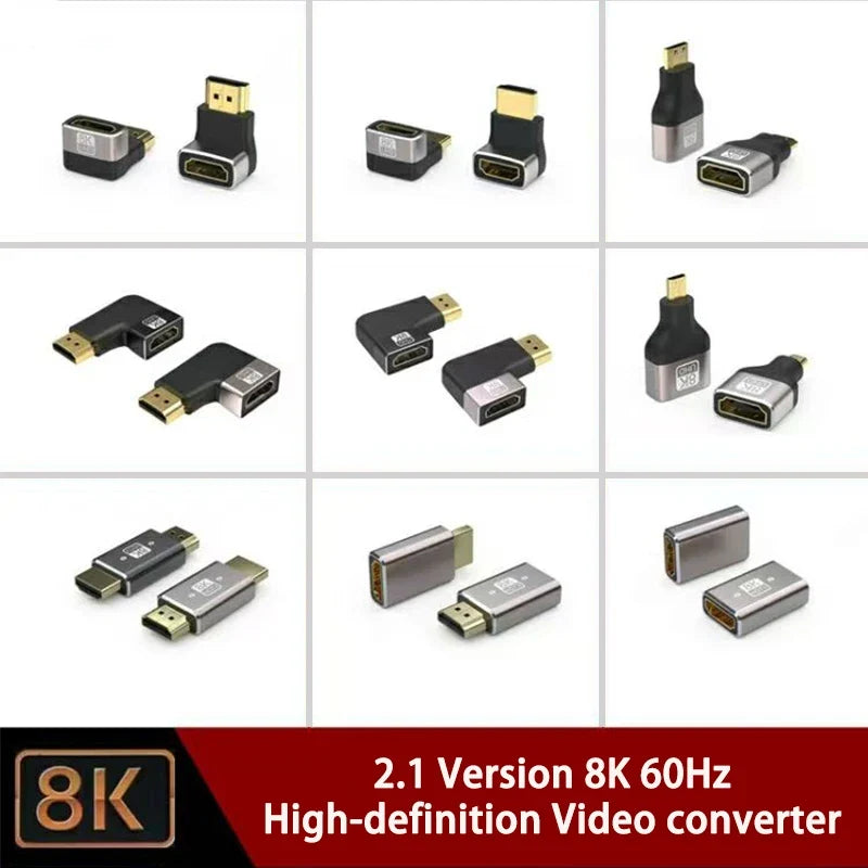 8K HDMI 2.1 Right Angle Adapter | 90 Degree Male to Female Connector for TV and Console