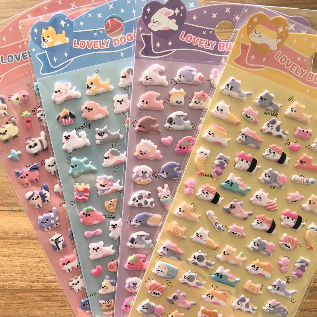 4-Pack Cute Animal Family 3D Stickers | Vibrant Decals for Water Bottles, Laptops & Stationery