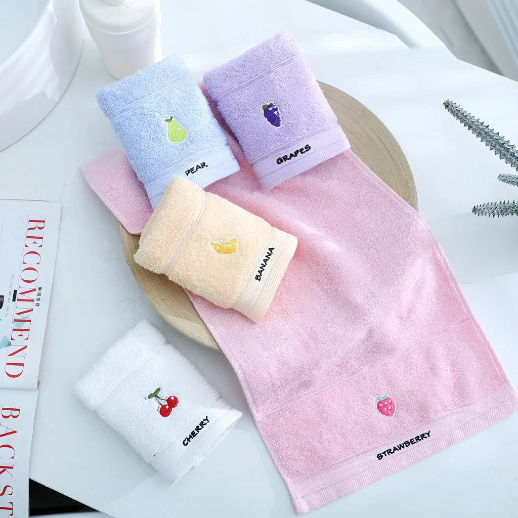 Cute Cartoon Fruit 100% Cotton Towels for Babies And Kids - Embroidered Soft Absorbent 25x45cm Face Washing Towels for Children