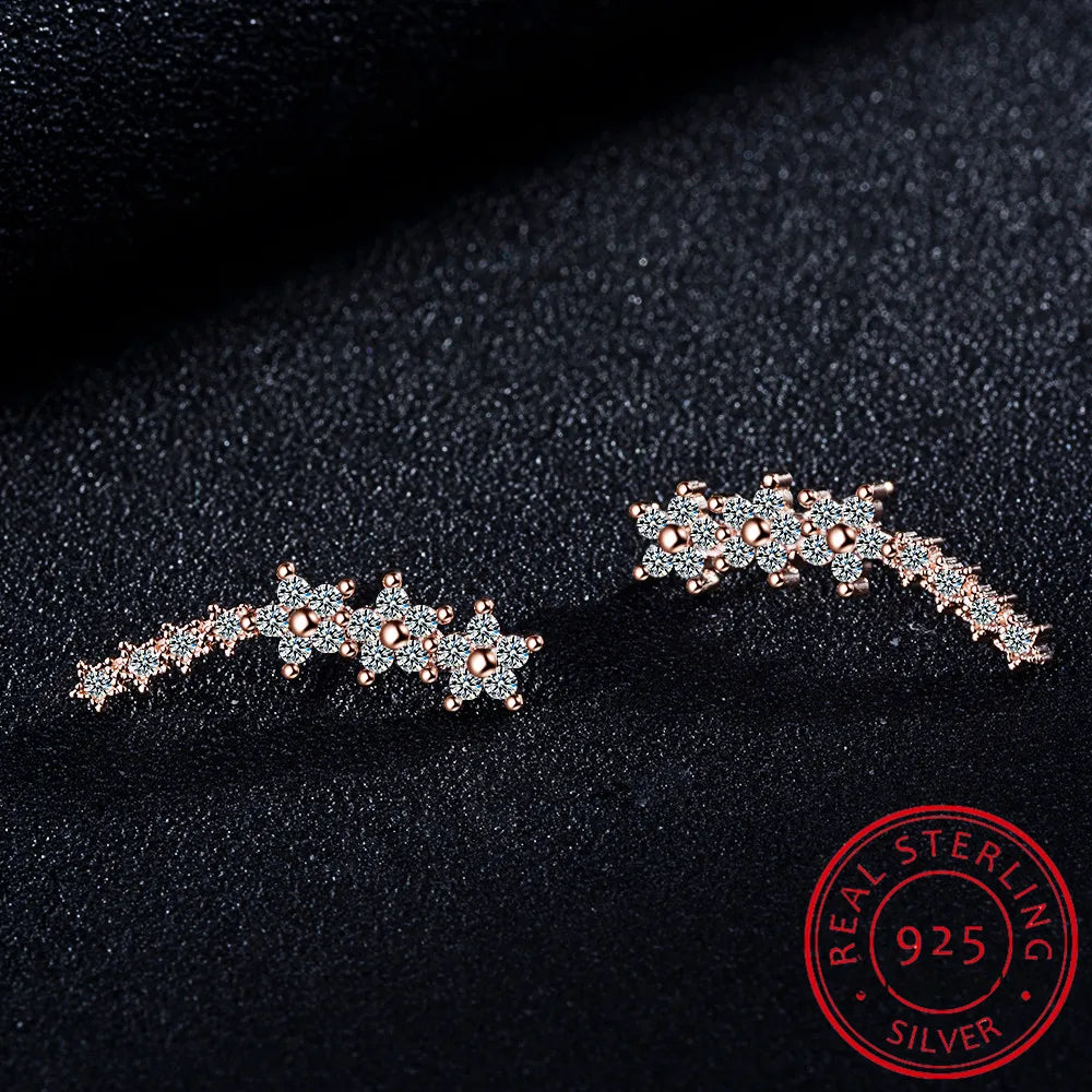 925 Silver Moissanite Climber Earrings | 7 Star Crawler Stud Ear Cuff