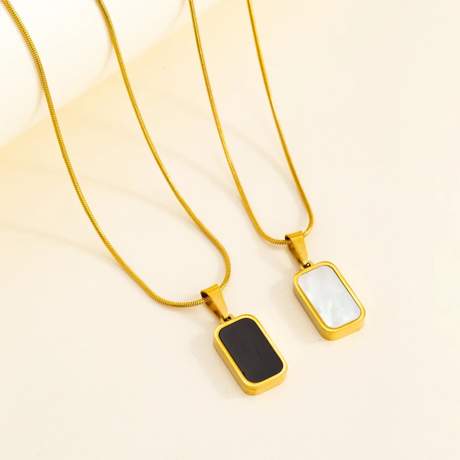 Double Sided Square Pendant Necklace | 18K Gold Plated Stainless Steel Jewelry