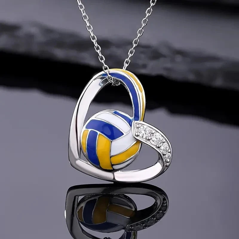 Huitan Volleyball Heart Pendant Necklace | Trendy Teen Girls Jewelry with Shiny Zirconia