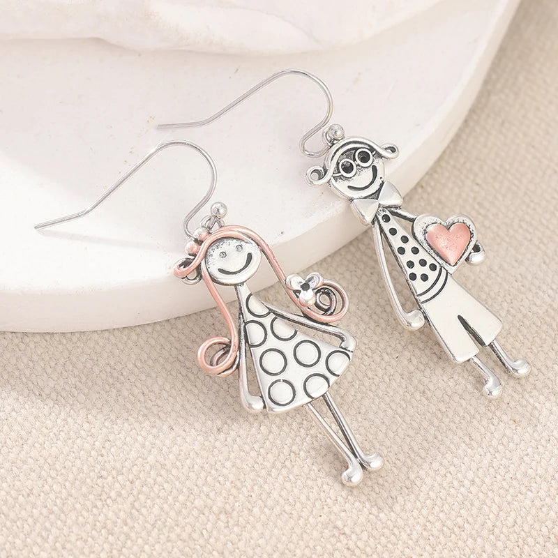 Vintage Cartoon Drop Earrings | Silver Plated Fashion Jewelry for Women