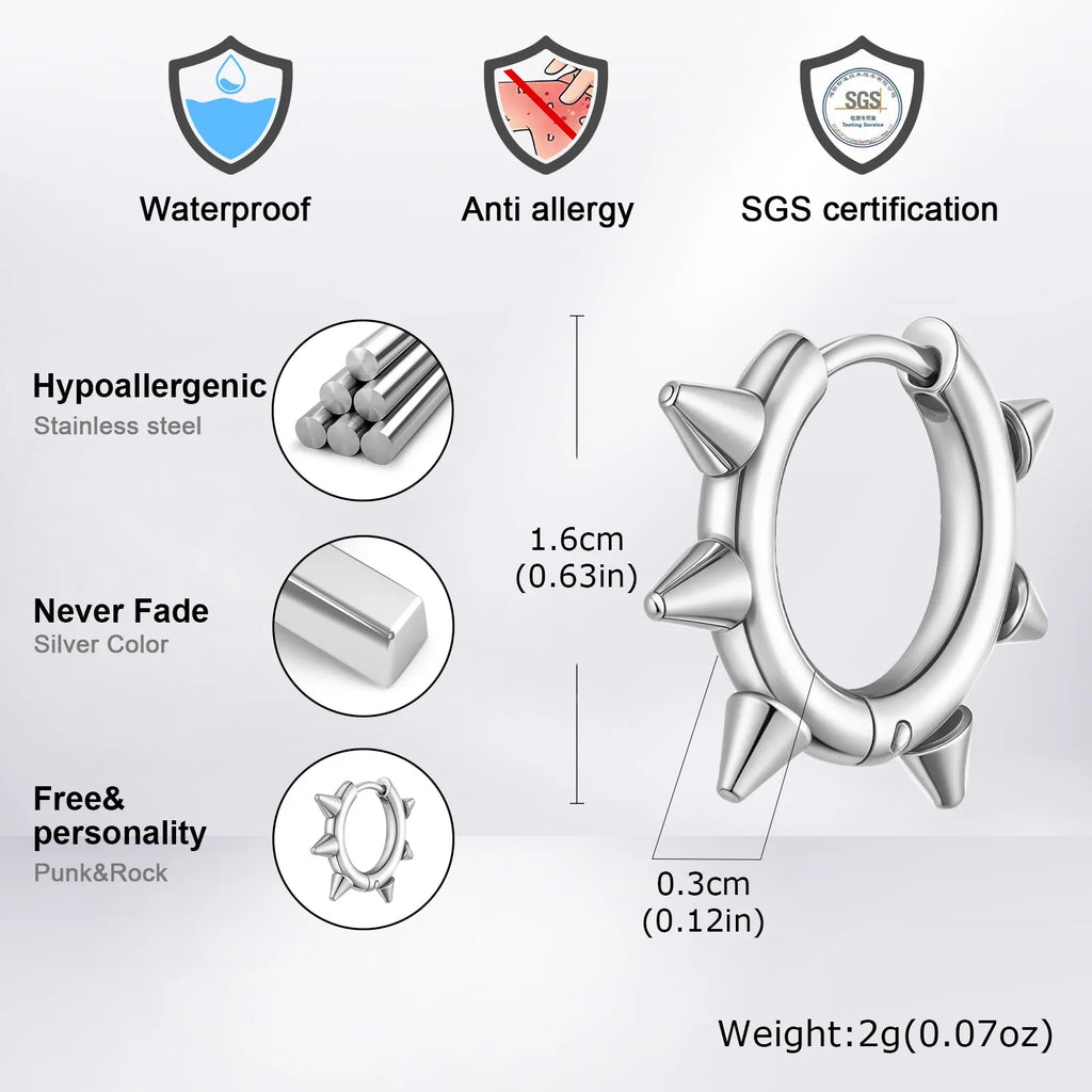 Stainless Steel Rivet Hoop Earrings for Men | Waterproof and Hypoallergenic Circle Earrings