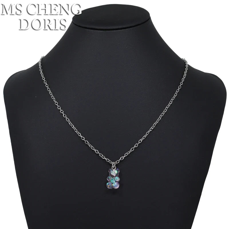 33 Styles Cute Resin Gummy Bear Chain Necklaces | Candy Color Pendant Jewelry for Women