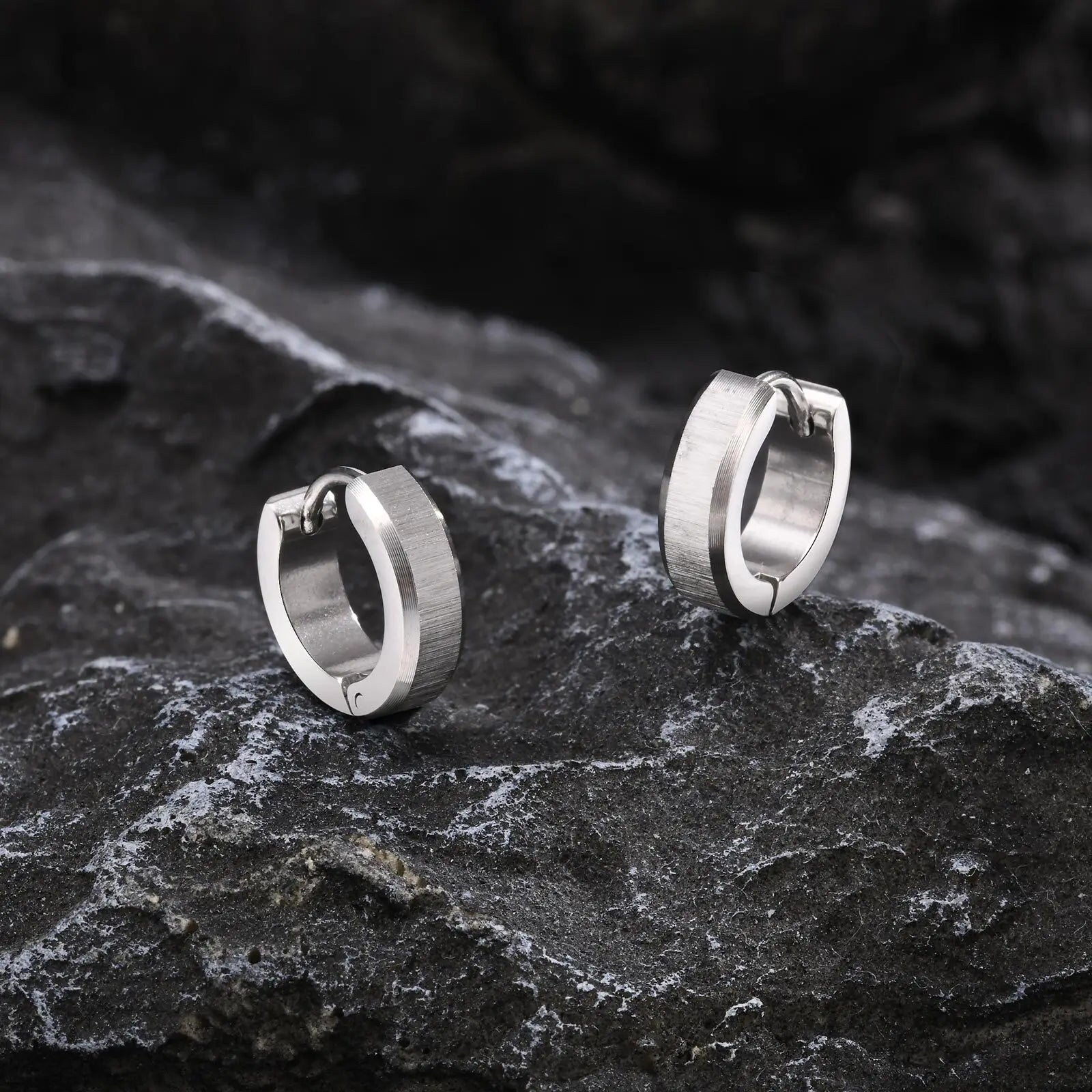 Stainless Steel Hoop Earrings for Men | Brushed Silver Small Hoops