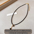Black Crystal Bead Tassel Necklace | Trendy Collarbone Chain