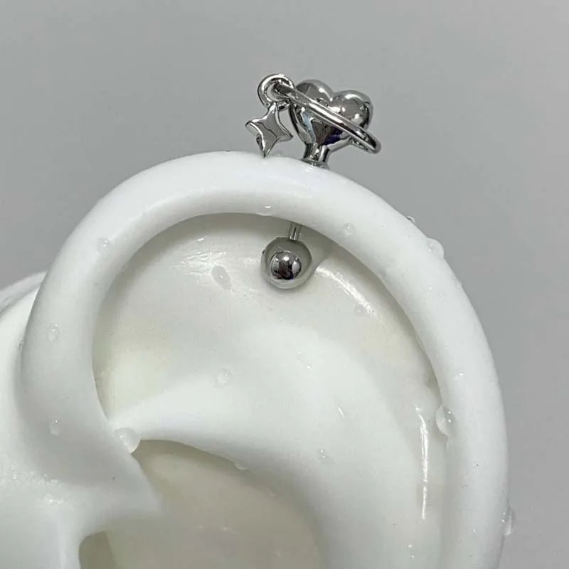 Stainless Steel Heart and Star Stud Earrings | Women's Punk Y2K Jewelry