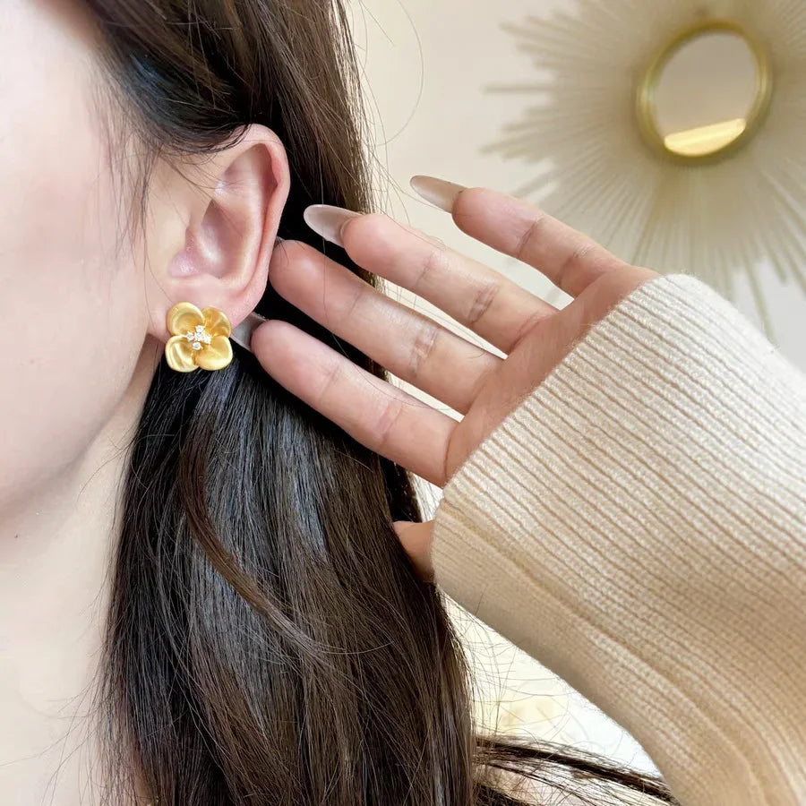 LUXUKISSKIDS Fairy Flower Earrings Stud | Gold-Plated Stainless Steel Piercing Jewelry for Women