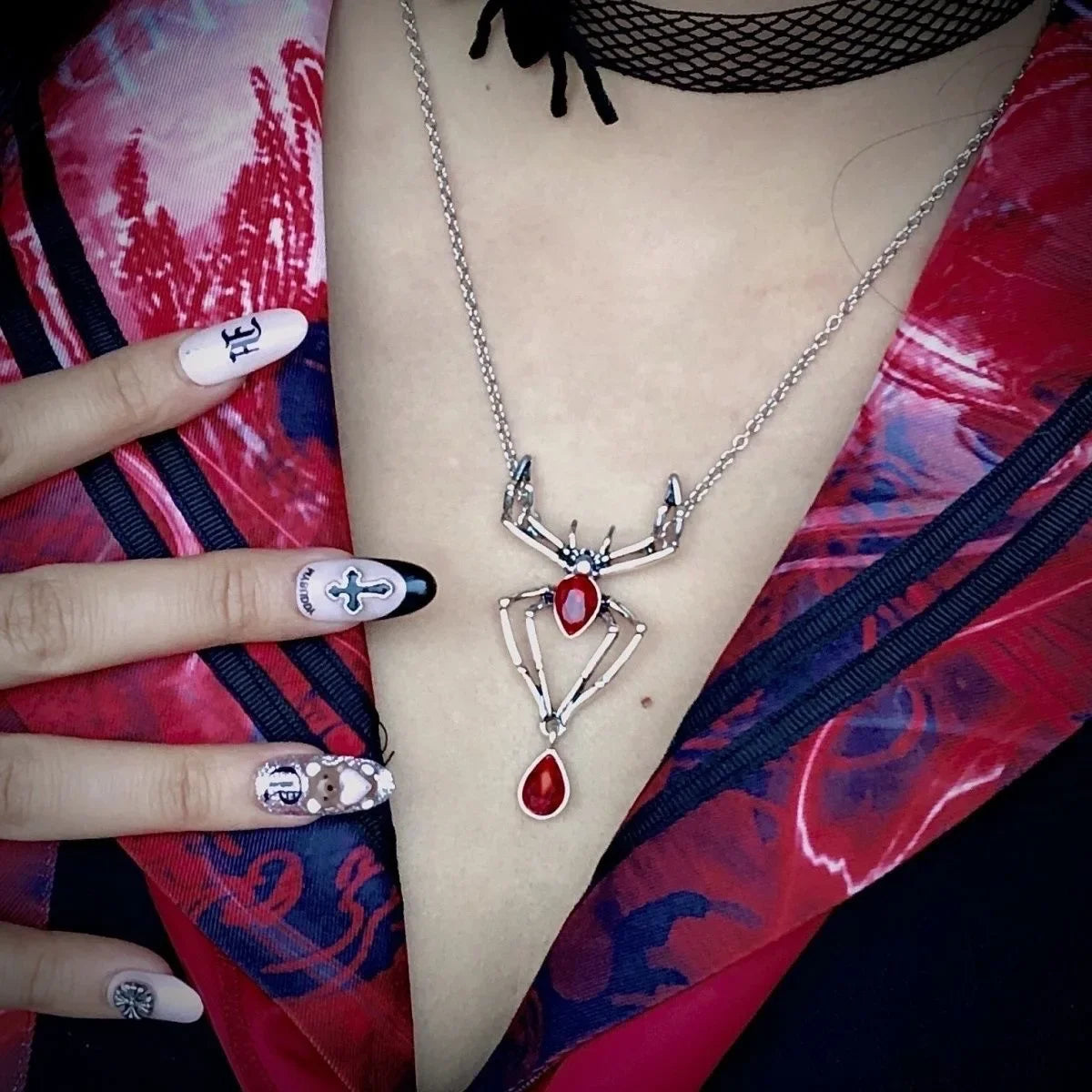 Gothic Crystal Spider Necklace | Vintage Goth Choker Jewelry for Women