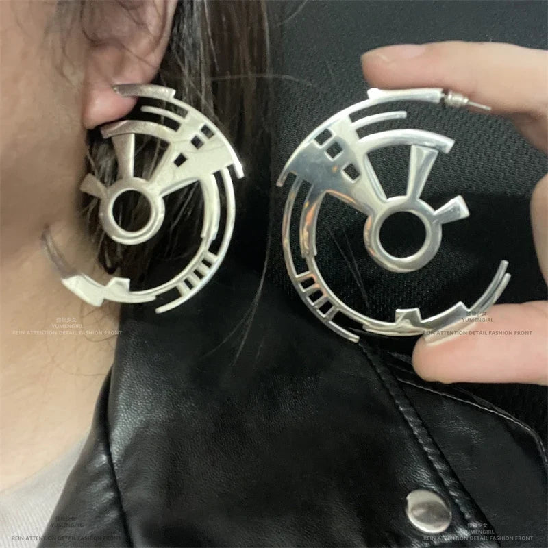 ZHUHE Gear Ear Loops | Cyberpunk Hoop Earrings for Unisex