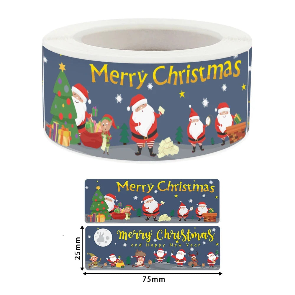 120Pcs Christmas Stickers Roll | Santa Claus Snowman Merry Christmas Gift Sealing Stickers for Small Business Decor