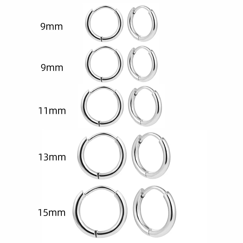 15/20/25mm Stainless Steel Hoop Earring Set | Silver Cartilage Huggie Earrings for Women and Men