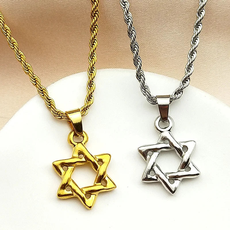 Magen David Star Necklace | Stainless Steel Gold Pendant Jewelry for Men and Women