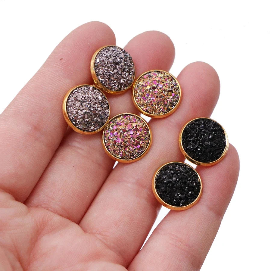 Glitter Resin Stud Earrings Set | Colorful Stainless Steel Jewelry