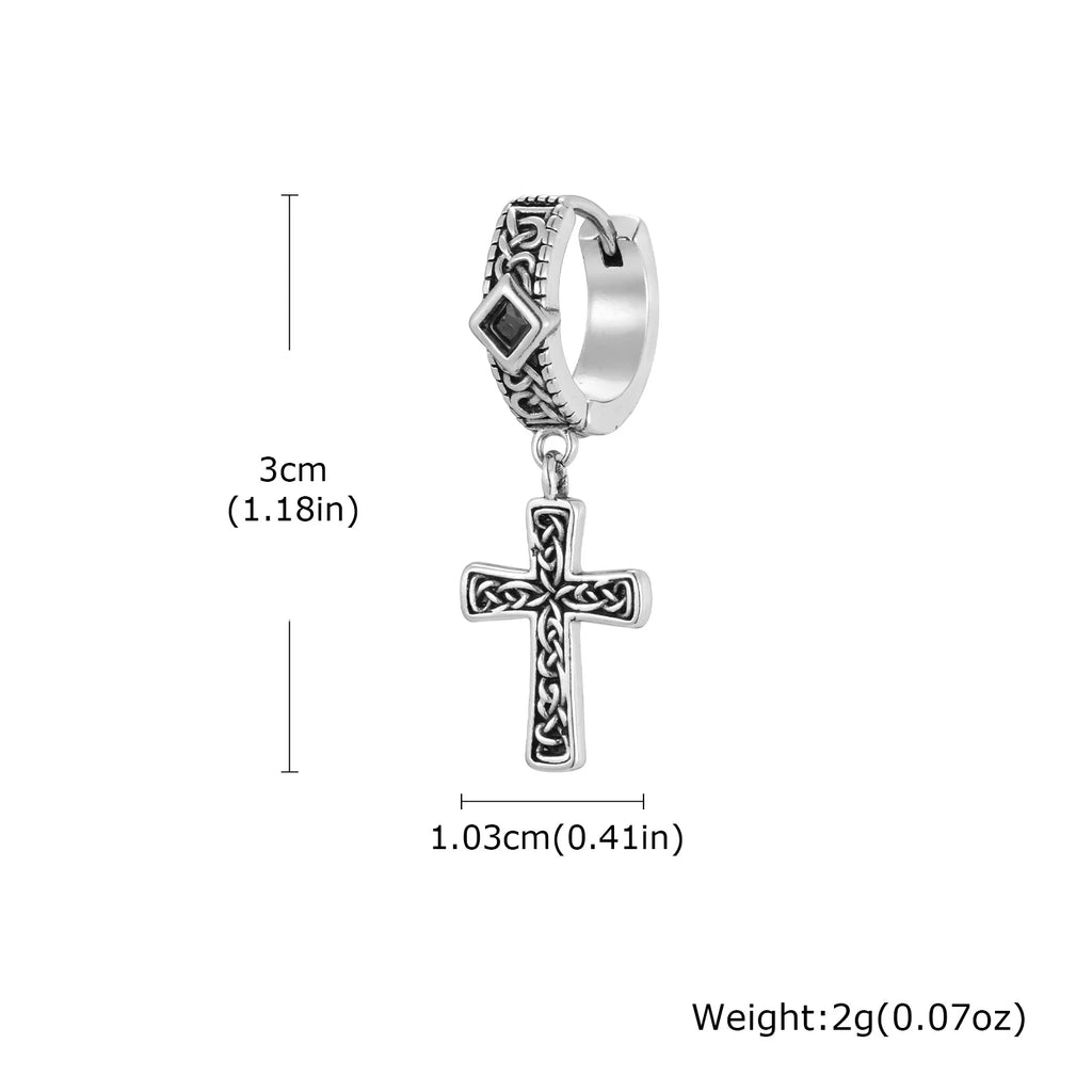 Vintage Celtic Knot Cross Hoop Earrings for Men | Anti Allergy Black Square Zircon Drop Earrings