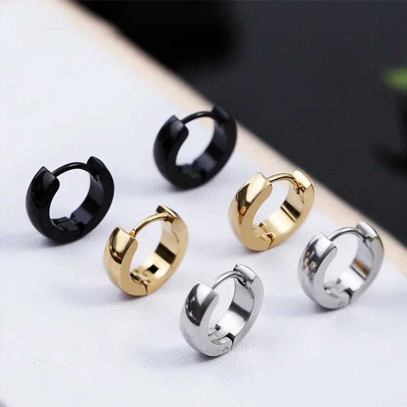 Unisex Punk Black Stainless Steel Hoop Earrings | Gothic Fake Earring Set