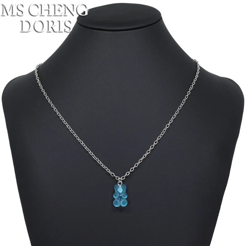 33 Styles Cute Resin Gummy Bear Chain Necklaces | Candy Color Pendant Jewelry for Women