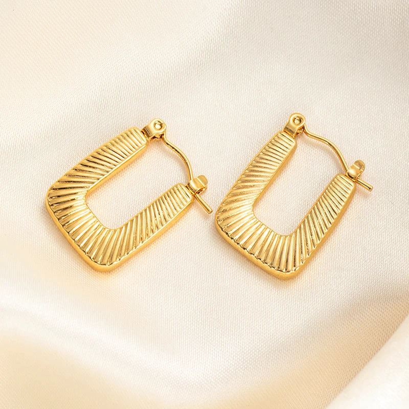 ANENJERY 316L Stainless Steel Hollow Square Texture Drop Earrings | Hypoallergenic Geometric Jewelry for Women