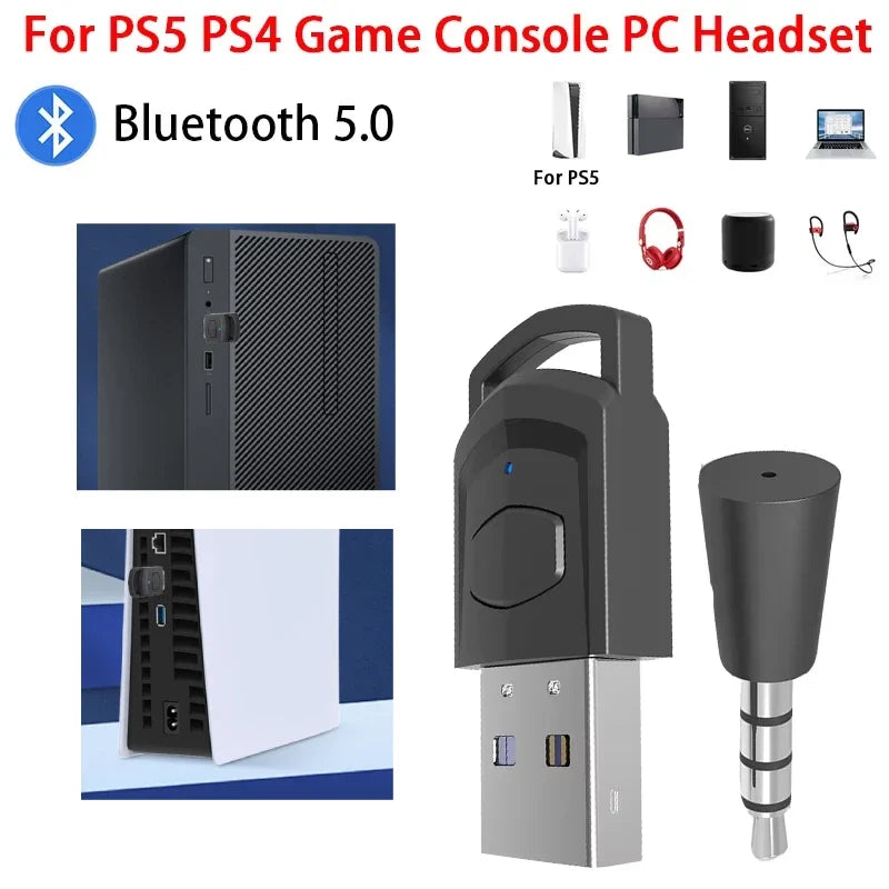Wireless Bluetooth 5.0 Audio Adapter for PS5 PS4 PC | Low Latency Game Headset Transmitter