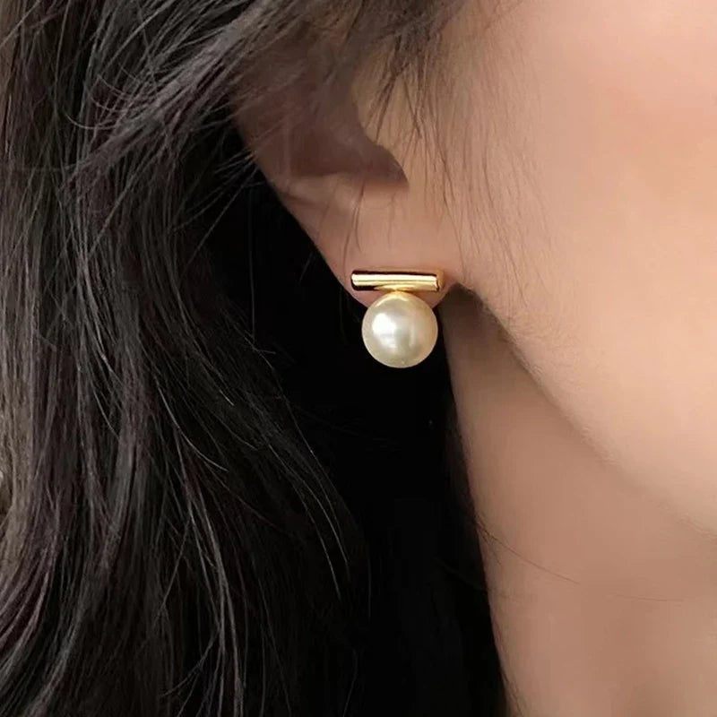 Grey Imitation Pearl Drop Earrings | French Minimalist Jewelry for Women