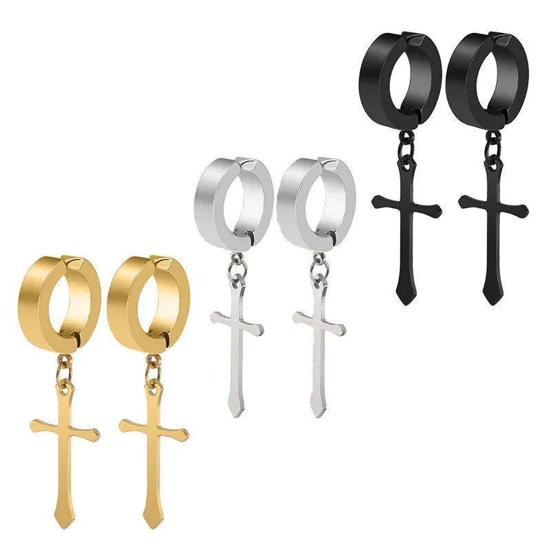 Fashion Titanium Steel Cross Ear Clip Earrings | Unisex Punk Single Earring