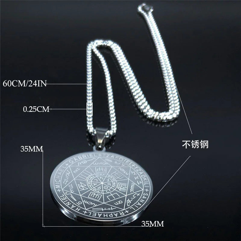 Seven Archangels Amulet Stainless Steel Necklace | Seal of Solomon Talisman Pendant