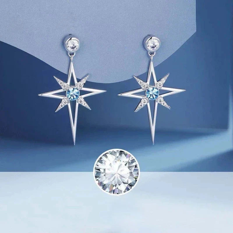 S925 Cubic Zirconia Octagonal Star Earrings | Trendy Silver Stud Earrings for Women