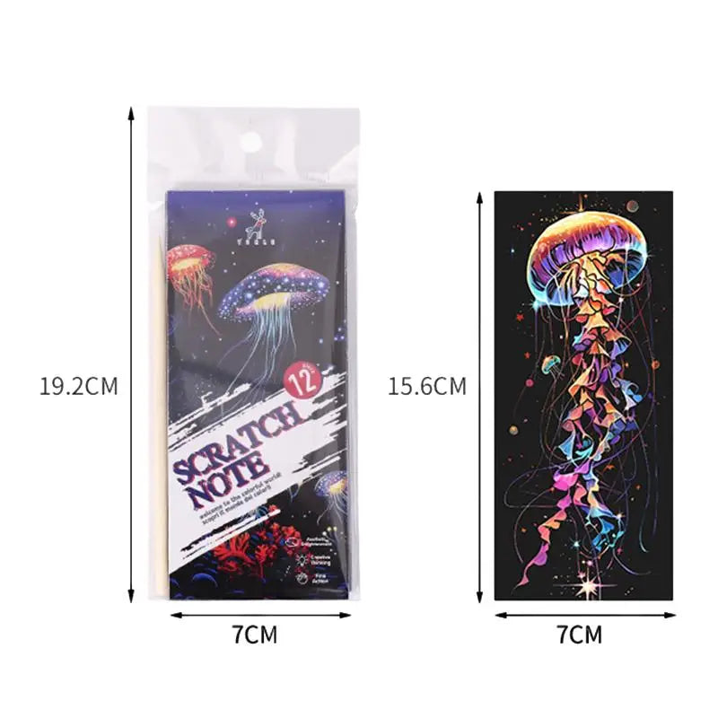 Kids Scratch Art Set with Bookmark Paper | 12 Pcs Animal Drawing Kit