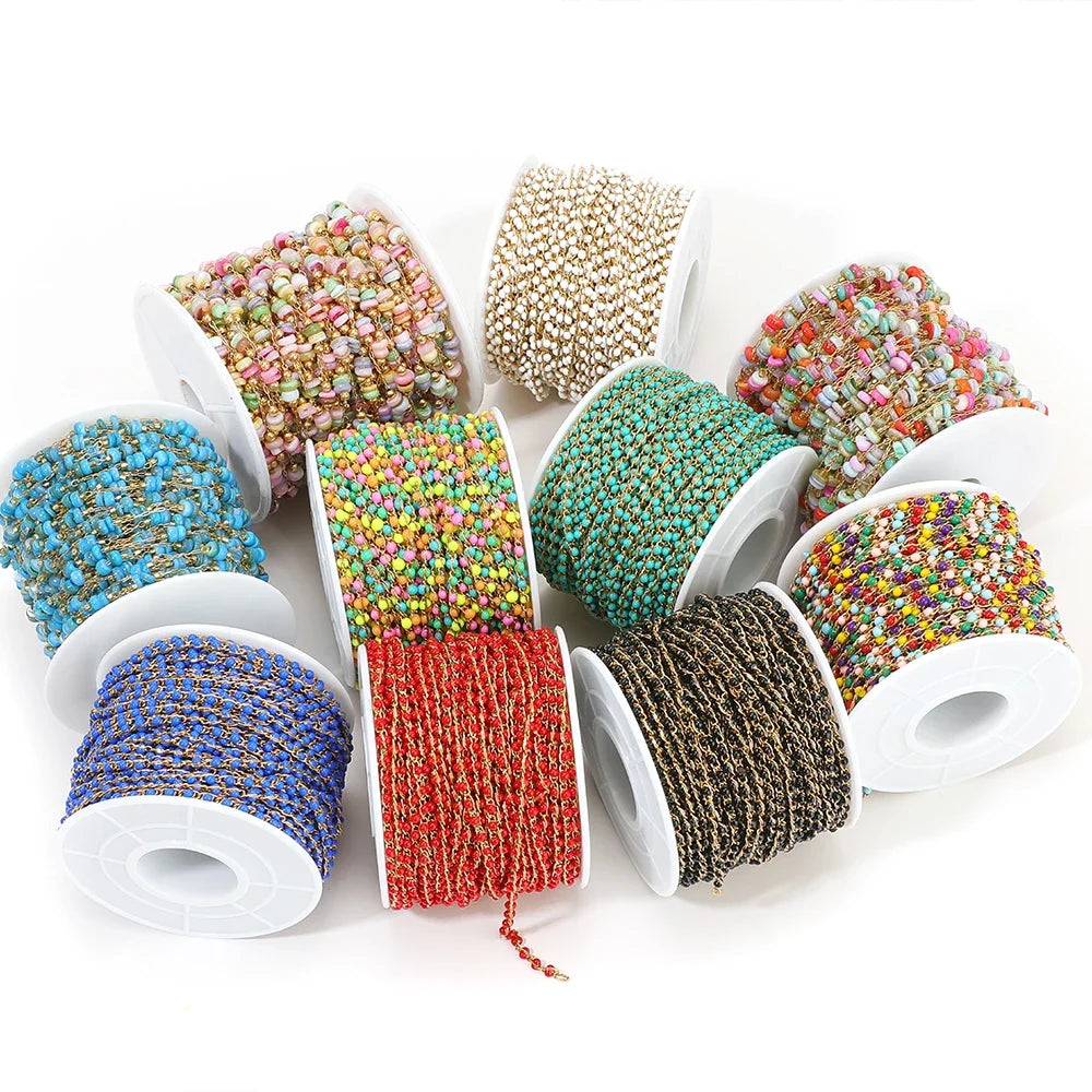 1 Meter Stainless Steel Enamel Beads Chain | DIY Jewelry Making Supplies