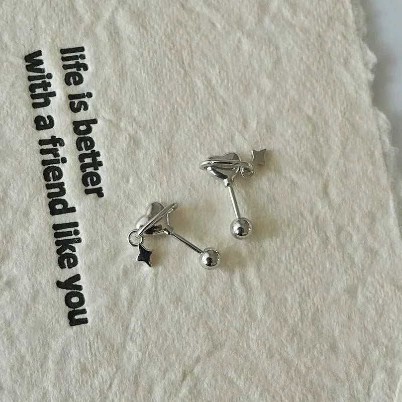 Stainless Steel Heart and Star Stud Earrings | Women's Punk Y2K Jewelry