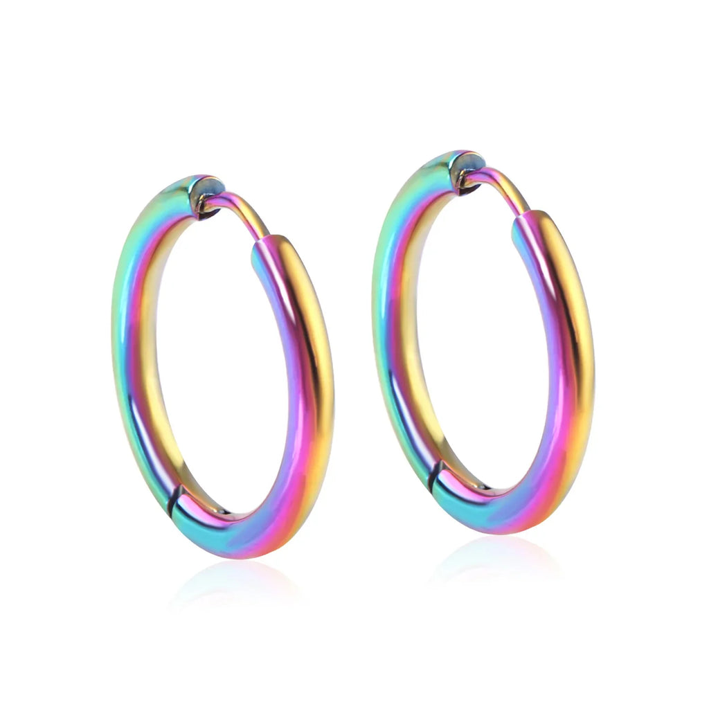 LUXUSTEEL Men's Simple Hoops Earrings Black Color Stainless Steel Clip Earring for Men Women Rock Hiphop Circle Ear 2 Pieces