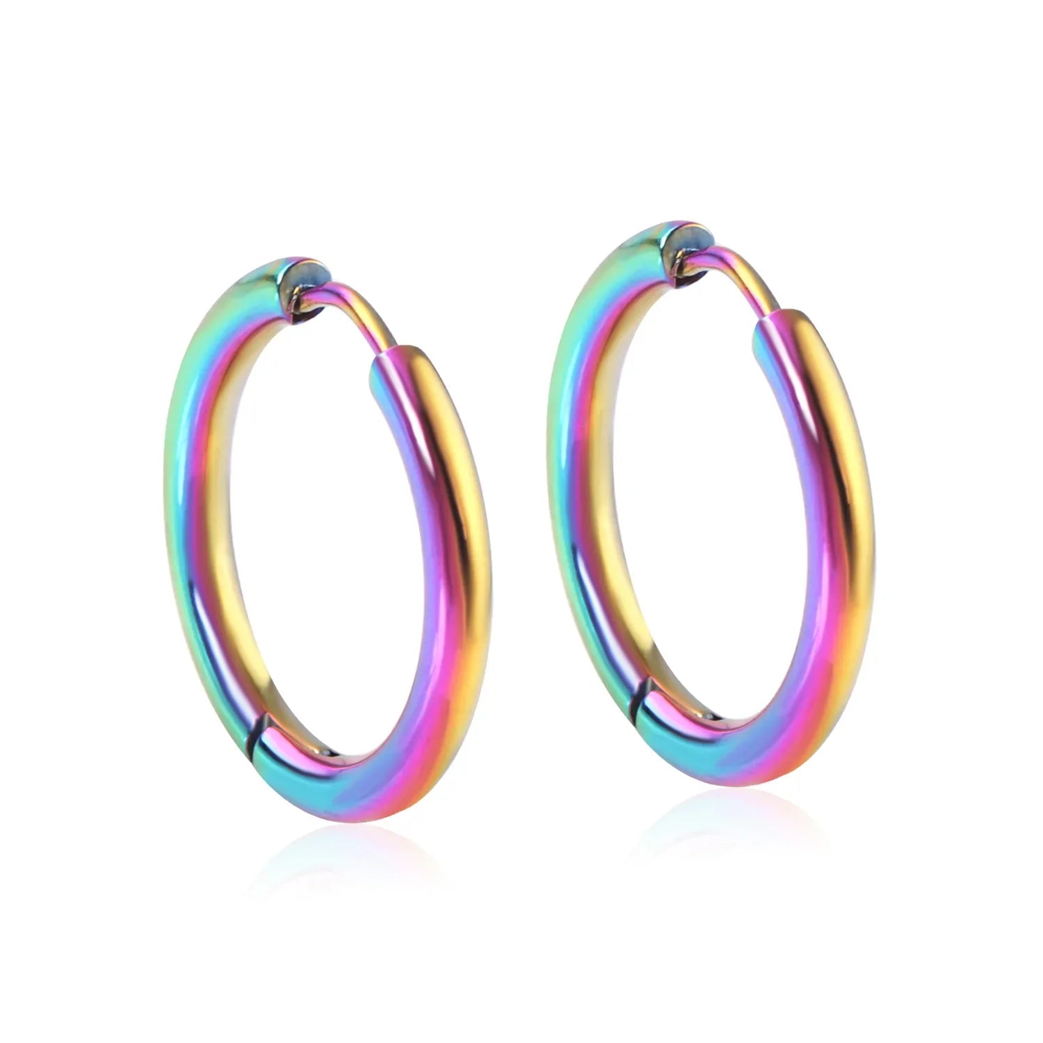 LUXUSTEEL Men's Simple Hoops Earrings Black Color Stainless Steel Clip Earring for Men Women Rock Hiphop Circle Ear 2 Pieces