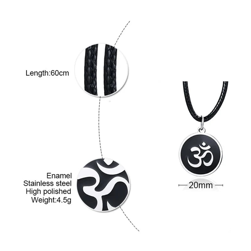 Men's OM Necklace | Round Ohm Pendant Adjustable Yoga Spiritual Jewelry