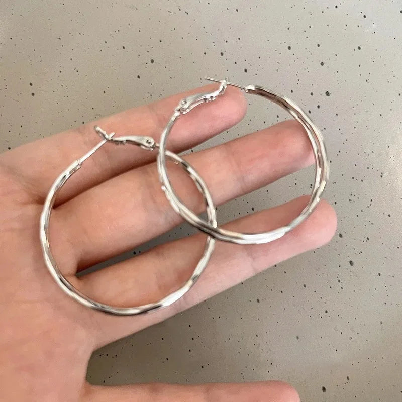 Oversize Gold Plated Hoop Earrings | Simple Thick Round Circle Stainless Steel Hoops for Women