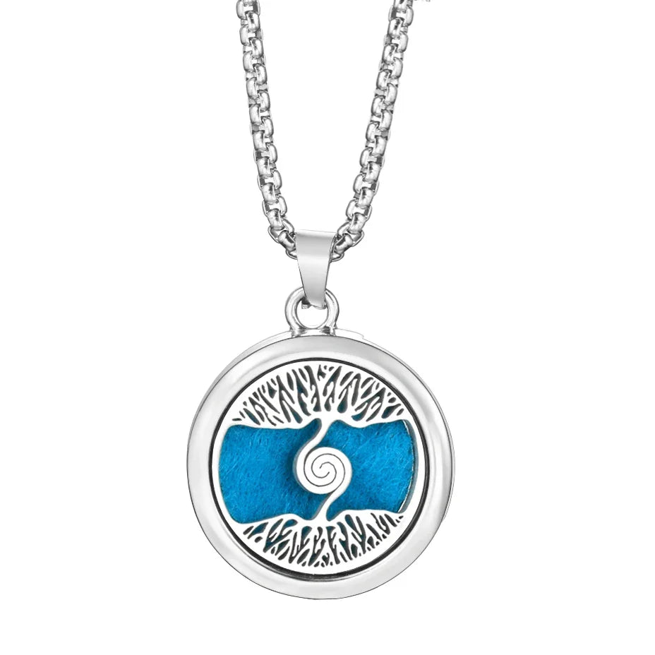 20mm Pattern Insert Perfume Pad Locket Necklace | Stainless Steel Aromatherapy Pendant